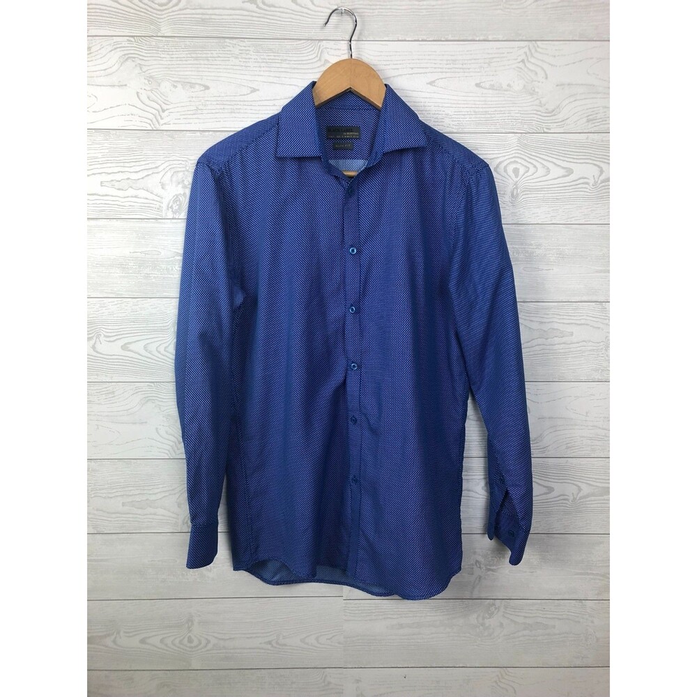 Black Label by Ruffini Men's 14-14.5 32/33 Slim Fit Button Front Shirt Blue